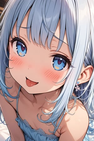 masterpiece, best quality, extremely detailed, (illustration, official art:1.1), 1 girl ,(((( light blue long hair)))), ,(((( light blue long hair)))),light blue hair, , long hair ((blush)) , cute face, big eyes, masterpiece, best quality,(((((a very delicate and beautiful girl))))),Amazing,beautiful detailed eyes,blunt bangs((((little delicate girl)))),(((tareme))),droopy eyes.(true beautiful:1.2), sense of depth,dynamic angle,,,, affectionate smile, (true beautiful:1.2),,(tiny 1girl model:1.2),)(flat chest), , tongue,Gal,Earrings,tattoo
