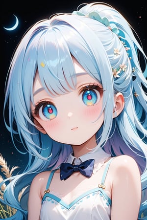 masterpiece, best quality, extremely detailed, (illustration, official art:1.1), 1 girl ,(((( light blue hair)))), ,(((( light blue long hair)))),light blue hair, ,((blush)) , cute face, big eyes, masterpiece, best quality,(((((a very delicate and beautiful girl))))),Amazing,beautiful detailed eyes,blunt bangs((((little delicate girl)))),(((tareme))),droopy eyes.(true beautiful:1.2), sense of depth,dynamic angle,,,, affectionate smile, (true beautiful:1.2),,(tiny 1girl model:1.2),)(flat chest),


score_9, score_8_up, score_7_up, score_6_up, score_5_up, score_4_up, masterpiece, best quality, source_anime, , shiodare,On a full moon night, moon viewing, full moon, Japanese pampas grass, watercolor style, mysterious,


rating_safe, (view from below:1.4), night sky, (big moon:1.4), face focus, upper body,
smile, half-closed eyes, parted lips, looking down,
BREAK
, loli,  ponytail, wavy hair, (hair between eyes:0.7), sideburns, flipped hair, (aqua scrunchie:1.0),aqua eyes, tareme,
playboy bunny, shiny satin leotard, shiny aqua bunny ears, detached collar, bow tie,
outdoors, (night:1.2),, a vase of Japanese pampas grass on either side of the jugoya bun on a plate is offered to