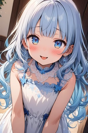 masterpiece, best quality, extremely detailed, (illustration, official art:1.1), 1 girl ,(((( light blue long hair)))), ,(((( light blue long hair)))),light blue hair, , long hair ((blush)) , cute face, big eyes, masterpiece, best quality,(((((a very delicate and beautiful girl))))),Amazing,beautiful detailed eyes,blunt bangs((((little delicate girl)))),(((tareme))),droopy eyes.(true beautiful:1.2), sense of depth,dynamic angle,,,, affectionate smile, (true beautiful:1.2),,(tiny 1girl model:1.2),)(flat chest), , tongue,Gal,Earrings,tattoo
