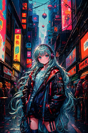  ,(((( light blue long hair)))), , (true beautiful:1.2),long hair,,10yo,,(tiny 1girl model:1.2), soda, Inspired by 90s anime, Cyberpunk City, praise, colorful, listen to music, Drinking alcohol