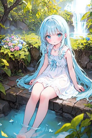 Masterpiece, best quality, extremely detailed, (illustration, official art: 1.1), 1 girl, ((light blue long hair))), light blue hair, 10 years old,  ((blush)), cute face, big eyes, masterpiece, best quality, ((a very delicate and beautiful girl)))), amazing, beautiful detailed eyes, blunt bangs (((little delicate girl)))), tareme (true beautiful: 1.2),Official art、Top quality ultra-detailed CG art、a beauty girl：１.２）、lightblue hair、、sit,Beautiful woman with long hair decorated with fresh flowers, Wearing a light dress, Sitting on the edge of a forest spring, Her feet are resting on the fountain. She has a beautiful face and colorful, Shining eyes. Fountain in a green forest. Seated spirits、Sit up、Beautiful water surface、She wears outfits with delicate and intricate designs. Detailed drawings. Vivid colors. High image quality. --S 1000 --AR 4:5 - Rainbow 、full body、 Ultra-detailed bird's nest: (1.2), intricately woven twigs and grass, feathers softly lining the inside, tiny eggs with delicate shells, natural colors, best quality, raw photoBreak, close-up view of the bird's nest: (1.4), fine details of the nest structure, complex texture of the twigs, distinct pattern of the weaving, Amazing clarity, Hidden beauty, Immersive perspective.1girl in a nest surrounding sleeping beauty,eggs, lie down, curl up and sleep, (((easter eggs)))(((big eggs))), ,cuteloli