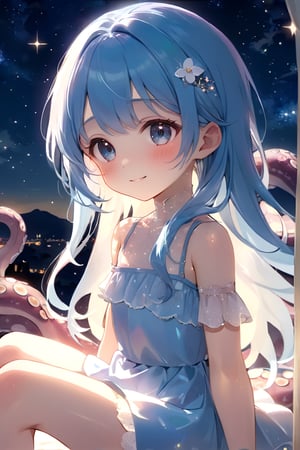 masterpiece, best quality, extremely detailed, (illustration, official art:1.1), 1 girl ,(((( light blue long hair)))), ,(((( light blue long hair)))),light blue hair, , long hair ((blush)) , cute face, big eyes, masterpiece, best quality,(((((a very delicate and beautiful girl))))),Amazing,beautiful detailed eyes,blunt bangs((((little delicate girl)))),tareme(true beautiful:1.2), sense of depth,dynamic angle,,,, affectionate smile, (true beautiful:1.2),,(tiny 1girl model:1.2),)(flat chest) ,,masterpiece, best quality,blush, , shy smile,  , open legs, tentacles,  starry night, smile、Pink Gothic Dress、cute、
,(Depth of field, hdr, 8k wallpaper, cinematic angle, cinematic lighting,:1.1) (masterpiece, best quality:1.45),round and round