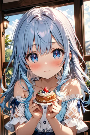 masterpiece, best quality, extremely detailed, (illustration, official art:1.1), 1 girl ,(((( light blue long hair)))), ,(((( light blue long hair)))),light blue hair , , long hair ((blush)) , cute face, big eyes, masterpiece, best quality,(((((a very delicate and beautiful girl))))),Amazing,beautiful detailed eyes,blunt bangs(((( little delicate girl)))),tareme(true beautiful:1.2), sense of depth,dynamic angle,,,, affectionate smile, (true beautiful:1.2),,(tiny 1girl model:1.2),)(flat chest) ,masterpiece, absurdres, best quality, ultra detailed, high Resolution, detailed illustration, extremely beautiful detailed face and eyes, bright colour, 1girl, cute face, Delicate beautiful face, magenta eyes, cute eyes, sparkling eyes, big eyes,smile, BREAK,BREAK off shoulder sweater, long skirt, tiny ribbon, restaurant, eating Nut tart, almond, real world, natural lights, perfect lighting,
Sparkling、happy girl