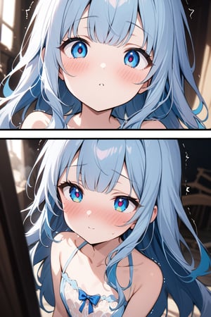 masterpiece, best quality, extremely detailed, (illustration, official art:1.1), 1 girl ,(((( light blue long hair)))), ,(((( light blue long hair)))),light blue hair, , long hair ((blush)) , cute face, big eyes, masterpiece, best quality,(((((a very delicate and beautiful girl))))),Amazing,beautiful detailed eyes,blunt bangs((((little delicate girl)))),tareme(true beautiful:1.2), sense of depth,dynamic angle,,,, affectionate smile, (true beautiful:1.2),,(tiny 1girl model:1.2),)(flat chest) , skeletons in the center of the picture. . There are multiple comic storyboards in the background,cbt,(masterpiece, best quality:1.2),1 beautiful girl,sexy,comic storyboard:2, yandere, axially symmetrical:2, ,sounding,cbt,hold,,colorful,,,spray, Long hair,Lace top,torogao,kiss,((Waiting for a kiss, trembling face))
