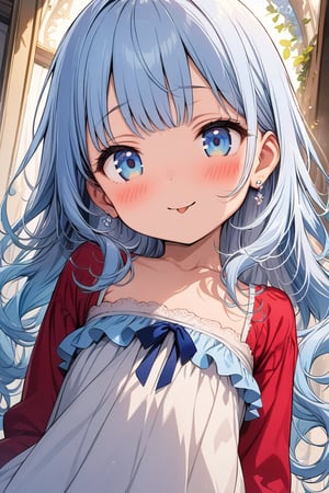 masterpiece, best quality, extremely detailed, (illustration, official art:1.1), 1 girl ,(((( light blue long hair)))), ,(((( light blue long hair)))),light blue hair, , long hair ((blush)) , cute face, big eyes, masterpiece, best quality,(((((a very delicate and beautiful girl))))),Amazing,beautiful detailed eyes,blunt bangs((((little delicate girl)))),(((tareme))),droopy eyes.(true beautiful:1.2), sense of depth,dynamic angle,,,, affectionate smile, (true beautiful:1.2),,(tiny 1girl model:1.2),)(flat chest), , tongue,Gal,Earrings,tattoo
