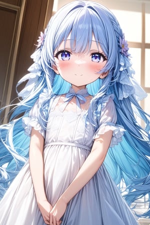  masterpiece, best quality, extremely detailed, (illustration, official art), 1 girl ,(((( light blue long hair)))), ,(((( light blue long hair)))),light blue hair, , long hair ((blush)) , cute face, masterpiece, best quality,(((((a very delicate and beautiful girl))))),Amazing,beautiful detailed eyes,blunt bangs((((little delicate girl)))),tareme(true beautiful:1.2), sense of depth,dynamic angle,,,, affectionate smile, (true beautiful:1.2),,(tiny 1girl model:1.2),)(flat chest) , 、Sailor suit、(masterpiece,high-quality,ultra detailed,8K,UHD,high-resolution,perfect anatomy,ultra complex and detiled),(little girl, petite:1.1),school students enjoying their lunch in a crowded cafeteria、, realistic shadows, anime screencap, 