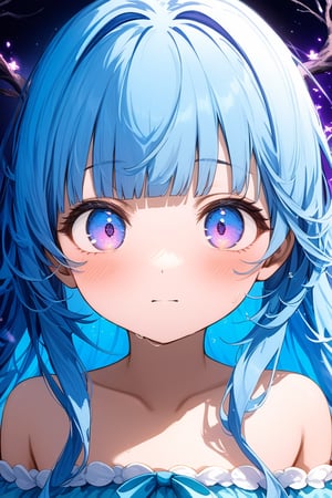 Masterpiece, best quality, extremely detailed, (illustration, official art: 1.1), (baby face: 1.55), (((1 girl))), ((light blue long hair))), light blue hair,, young, skinny,, (blush)), cute ((blush)) face, big eyes, tareme, masterpiece, best quality, (a very delicate and beautiful girl)))), flat chest, amazing, beautiful detailed eyes, blunt bangs (((little delicate girl)))), tareme ( True Beautiful: 1.2), Small Girl, Optical Illusion, Black Light Art, Conceptual Artwork, by Arthur Rackham, (Best Qualityer, High Resolution, Ultra Detali), The Goddess Casting, Brilliant Mystical Spells, A Haunted Forest, Orange and Purple Tones, Portraits, Bright Coloured, Extreme Detailed Description, Sharp Focus, Painfully Based Rendering, Studio Lighting, Horor, magical, mysterious atmosphere, swirling mist, ethereal glow, ancient trees, twisted branches, moonlit sky, mysterious shadows, mesmerizing, enchanting, hauntingly beautiful,
