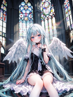 masterpiece, best quality, extremely detailed, (illustration, official art:1.1), 1 girl ,(((( light blue long hair)))), ,(((( light blue long hair)))),light blue hair , , long hair ((blush)) , cute face, big eyes, masterpiece, best quality,(((((a very delicate and beautiful girl))))),Amazing,beautiful detailed eyes,blunt bangs(((( little delicate girl)))),tareme(true beautiful:1.2), sense of depth,dynamic angle,,,, affectionate smile, (true beautiful:1.2),,(tiny 1girl model:1.2),)(flat chest) ,nijijourneywaterpainting, a baby toddler angel have wine,  cathedral --niji 6ChromaFT_v3(best quality), (beautiful detailed eyes), (ultra-detailed), (finely detail), (highres), (baby:1.2), (toddler:1.5), (chibi:1.2), (happy:1.2), angel have wine,  cathedral, (stained glass:1.3), (gold decorated:1.2), (scattered gems:1.2), (wine:1.2)