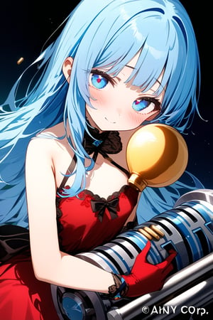 masterpiece, best quality, extremely detailed, (illustration, official art:1.1), 1 girl ,(((( light blue long hair)))), ,(((( light blue long hair)))),light blue hair, , long hair ((blush)) , cute face, masterpiece, best quality,(((((a very delicate and beautiful girl))))),Amazing,beautiful detailed eyes,blunt bangs((((little delicate girl)))),(((tareme))),droopy eyes.(true beautiful:1.2), sense of depth,dynamic angle,,,, affectionate smile, (true beautiful:1.2),,(tiny 1girl model:1.2),)(flat chest),masterpiece, top quality, best quality, official art, beautiful and aesthetic,
1girl,gatling gun,  shell casing, looking at viewer, bangs, ammunition belt, gloves, ribbon,
extreme detailed,highest detailed, optical mixing, playful patterns, lively texture, unique visual effect,,