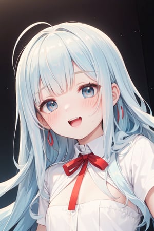 masterpiece, best quality, extremely detailed, (illustration, official art:1.1),adorable face、 1 girl ,(((( light blue long hair)))),pale blue hair,, long hair ((blush)) , cute face, big eyes, masterpiece, best quality,(((((a very delicate and beautiful girl))))),Amazing,beautiful detailed eyes,blunt bangs((((little delicate girl)))),tareme(true beautiful:1.2), sense of depth,dynamic angle,,,, affectionate smile, (true beautiful:1.2),,(tiny 1girl model:1.2),)(flat chest)、masterpiece,beautiful eyes,textile shading, custics,extremely detailed CG, photography,RAW photo,
,,twinbraidblue eyes, ,solo
school uniform, short sleeves, 2 soft serve,open mouth, smile,shopping street,white colored shirt,red ribbon,