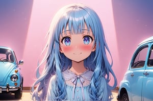 masterpiece, best quality, extremely detailed, (illustration, official art:1.1), 1 girl ,(((( light blue long hair)))), ,(((( light blue long hair)))),light blue hair, ,10 years old, long hair ((blush)) , cute face, big eyes, masterpiece, best quality,(((((a very delicate and beautiful girl))))),Amazing,beautiful detailed eyes,blunt bangs((((little delicate girl)))),tareme(true beautiful:1.2), sense of depth,dynamic angle,,,, affectionate smile, (true beautiful:1.2),,(tiny 1girl model:1.2),)(flat chest)),girl、Standing next to a pastel colored car、Retro style background
,HuracánCar,breakdomain