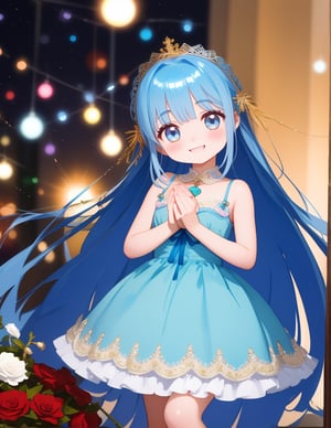 masterpiece, best quality, extremely detailed, (illustration, official art:1.1),adorable face、 1 girl ,(((( light blue long hair)))),pale blue hair,, long hair ((blush)) , cute face, big eyes, masterpiece, best quality,(((((a very delicate and beautiful girl))))),Amazing,beautiful detailed eyes,blunt bangs((((little delicate girl)))),tareme(true beautiful:1.2), sense of depth,dynamic angle,,,, affectionate smile, (true beautiful:1.2),,(tiny 1girl model:1.2),)(flat chest)、(8k, RAW photo, best quality, masterpiece, highres, absurdres, ultra detailed: 1.3), (Photography, realistic, photo-realistic: 1.4), (beautiful natural lighting,  beautiful detailed glow: 1.4),

BREAK 1 beautiful girl, (Cute: 1.5), (Chibi: 0.5), (kawaii: 2), (change: 2), , (Solo: 1.65), BREAK, (flat chest), Clear skin, , (, long eyelashes, Double eyelids: 1.4), Shiny skin, BREAK, , (curious look, blush: 1.45), ((((head tilt:1.2)))),(embarrassed),

BREAK

, (,cute blue cakes are placed on the table in front of the girl.)),
, (cowboy shot, ), (best quality, masterpiece, ultra high res), (smile:1.3), 1girl, happy birthday,her gaze full of genuine joy, party decorations in the background, sound of laughter and merriment filling the air, her figure framed by the festive atmosphere, a radiant smile that lights up her face, hint of joy and excitement in her stance, her eyes sparkling with happiness, the flowers in her hands a pop of color against her meid style, atmosphere of pure celebration and joy, her figure standing out amidst the celebration, the focus of everyone's well-wishes and blessings, an image of pure jubilation and celebration, a picture of the joyous side of life, welcoming the festive spirit with open arms, her radiance matching the cheerful atmosphere, her happy demeanor contagious, a beautiful moment of joy and celebration,
