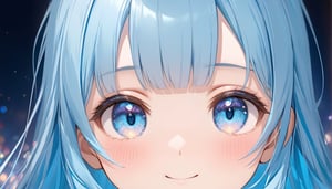 (illustration, official art:1.1), 1 girl ,(((( light blue hair)))), ,(((( light blue long hair)))),light blue hair, ,((blush)) , cute face, big eyes, masterpiece, best quality,(((((a very delicate and beautiful girl))))),Amazing,beautiful detailed eyes,blunt bangs((((little delicate girl)))),(((tareme))),droopy eyes.(true beautiful:1.2), sense of depth,dynamic angle,,,, affectionate smile, (true beautiful:1.2),,(tiny 1girl model:1.2),girl,Ten years old、(Absurd, High resolution, Super detailed), One girl, alone, Highly detailed eyes, (Official Art, beauty and aesthetics: 1.2), (Fractal Art: 1.3), Pastel color scheme, Most detailed,Spread your hands
