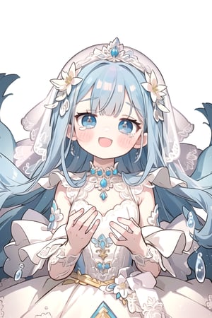 masterpiece, best quality, extremely detailed, (illustration, official art:1.1),adorable face、 1 girl ,(((( light blue long hair)))),pale blue hair,, long hair、 ((blush)) , cute face, big eyes, masterpiece, best quality,(((((a very delicate and beautiful girl))))),Amazing,beautiful detailed eyes,blunt bangs((((little delicate girl)))),tareme(true beautiful:1.2), sense of depth,dynamic angle,toddler,, affectionate smile, (true beautiful:1.2),,(tiny 1girl model:1.2),)flat chest、(Masterpiece),(((full bodyesbian))), (Best quality), (Ultra detailed),(disheed hair),(illustration), (1girll), (Fashionable clothing), , ,Colorful bubbles,（Shine）,Focus on the face,,By bangs,,Floating flowers,floated hair,（Shiny）,best illuminate,Best shadow,Speak with a smile,one girl, best quality, (hyper detailed:1.8), visual novel, water drop, blue scale, sunlight, , , crying,,wind blowing from below and tear drops from eyes are floating in air,phcrystal

Blessings from angels､Bright background、Heart Mark、happy 、Tenderness､A smile、、Luxurious pink Wedding Dresses, elegant and romantic, breathtakingly beautiful, ,ruanyi0263,bridal veil,Add more detail