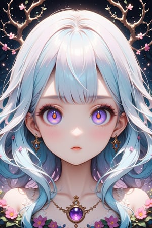 Masterpiece, best quality, extremely detailed, (illustration, official art: 1.1),(((1 girl))), ((light blue long hair))), light blue hair,, young, skinny,, (blush)), cute ((blush)) face, big eyes, tareme, masterpiece, best quality, (a very delicate and beautiful girl)))), flat chest, amazing, beautiful detailed eyes, blunt bangs (((little delicate girl)))), tareme ( True Beautiful: 1.2), , Optical Illusion, Black Light Art, Conceptual Artwork, by Arthur Rackham, (Best Qualityer, High Resolution, Ultra Detali), The Goddess , Brilliant Mystical Spells, A Haunted Forest, Orange and Purple Tones, Portraits, Bright Coloured, Extreme Detailed Description, Sharp Focus, Painfully Based Rendering, Studio Lighting, Horor, magical, mysterious atmosphere, swirling mist, ethereal glow, ancient trees, twisted branches, moonlit sky, mysterious shadows, mesmerizing, enchanting, hauntingly beautiful,
