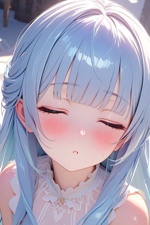 masterpiece, best quality, extremely detailed, (illustration, official art:1.1), 1 girl ,(((( light blue long hair)))), ,(((( light blue long hair)))),light blue hair, , long hair ((blush)) , cute face, masterpiece, best quality,(((((a very delicate and beautiful girl))))),Amazing,blunt bangs((((little delicate girl)))),(true beautiful:1.2), sense of depth,dynamic angle,,,, (true beautiful:1.2),,(tiny 1girl model:1.2),)(flat chest), (unity 8k wallpaper:1.0),(best quality:1.0),(illustration:1.0),(100 layer:1.0),(awesome amazing detailed:1.0),(chroma:1.8),(sharp:1.0),(3D:0.3),(realistic:0.1),
(beautiful and majestic:1.3),focus lips,(looking at viewer,looking up:1.3),(closed eyes:1.15),(stick lips out to viewer:1.5),(happy:1.3),(blush:1.5)(closeup to viewer:1.2),
(masterpiece:1.0),solo,