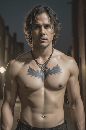 ((masterpiece, best quality)), absurdres, (Photorealistic 1.2), sharp focus, highly detailed, top quality, Ultra-High Resolution, HDR, 8K, 

photo of handsome man, 30 year old bulky muscular  American man, (Bruce Banner from the "Avengers") (Mark Ruffalo:1.2) 

(((reimagined as  as  an thug))), (John Wick movie style) (((gothic-punk style))) (standing in a dark alley at night), 

shirtless, skin full of green tattoos,

epiC35mm, film grain, (freckles:0.0), upper body shot, (plain background:1.6), very muscular bulky body, tattooed skin, tattoos on the neck and arms, short black hair,  photo of perfect eyes, dark eyes, detailed face, warm smile, cool color grading,