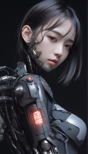 beautiful Japan cyborg girl, with super delicate face, skinny plump figure ,mechanical joints, metal details,sidesexwithfeet,MikieHara,cyberpunk style