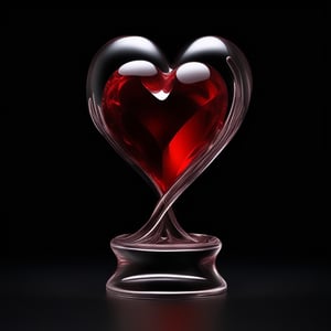 Generate an image of a sophisticated glass art rendition featuring  red heart . The intricately crafted figurine stands elegantly on a black bg, capturing the essence of high-end craftsmanship.Clear Glass Skin, red heart -themed , realistic glass style , Valentine day