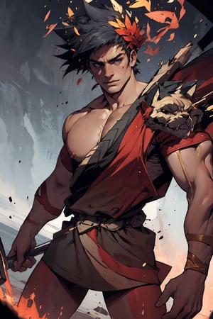 Zagreus as a powerful muscular berserker,