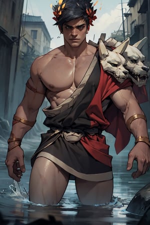 Zagreus as a powerful muscular berserker,