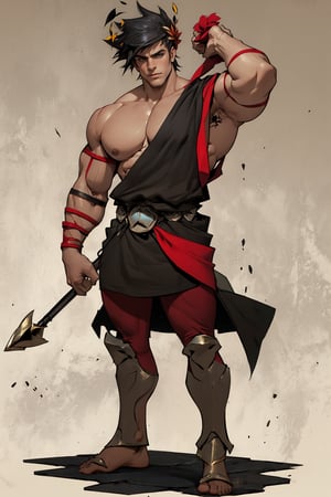 Zagreus standing with his large muscular body shape