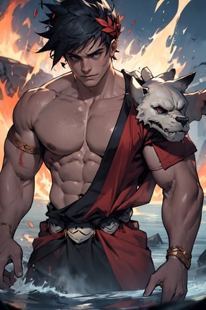 Zagreus as a powerful muscular berserker