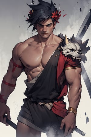 Zagreus as a powerful muscular berserker 