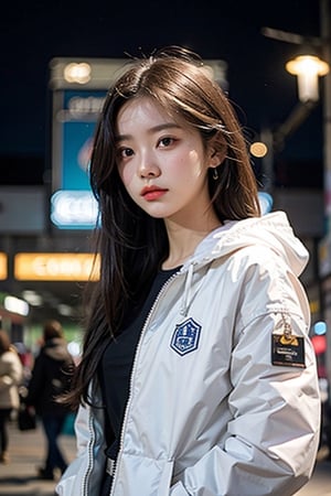 shopping_mall ,
Winter, light-colored down jacket,
beautiful 18 year old chinese girl, 
good posture, solo,
classy,

adventurous, 
shock, fierce, motivated 
feminine
portait
sweaty
modest,
sweet,
portrait, 50mm, film grain, bokeh, closeup,full_body,
long hair,ear_rings,
blue sky,girl,fair and smooth skin,masterpiece