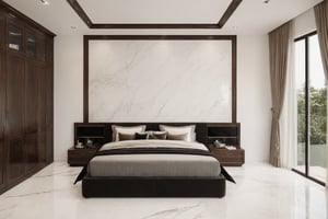 Raw photo,Masterpiece, high quality, best quality, authentic, super detail,
indoors, interior,  (bedroom :1.3)), modern style, daylight, (WHITE WALL),luxury, marble tile floor.