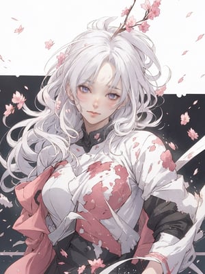 full body,Blood Mist, background_Urban rooftop,1 girl,despair,blood sakura,((masterpiece)), (((best quality))), ((ultra-detailed)), ((illustration)), ((disheveled hair)),Blood Cherry Blossom,torn clothes,tearing with eyes open,solo,Blood Rain,bandages,Gunpowder smoke,beautiful deatailed shadow, Splashing blood,dust,tyndall effect