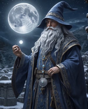 {(with a beauitful moonlight as background the wise wizard star gaze while contemplate the fullness of all beings:1.5)}, {(best quality masterpiece:1.5)}, (ultra detailed face, ultra detailed eyes, ultra detailed mouth, ultra detailed body, ultra detailed hands, detailed clothes), (immersive background + detailed scenery), {symmetrical intricate details + symmetrical sharpen details}, {(aesthetic details + beautiful details + harmonic details)}