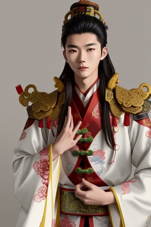 A handsome young Chinese man wearing beautiful traditional Chinese clothing.