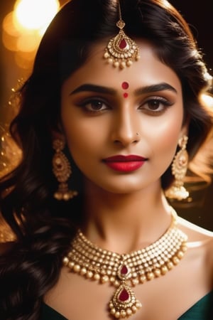 wet red lips, beautiful face,  kundan necklace, good jawline, curvy figure, black gown, sexy cleavage, deep neck,  bridal makeup, 24 years young, dog in background, glowing face, bindi, princess, slim nose,  full body, nose ring, gulab in hand
