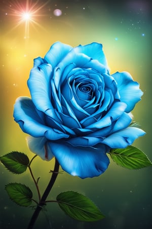 crystal spring blossom, fantasy, galaxy, transparent, shimmering, sparkling, splendid, colorful, magical photography, dramatic lighting, photo realism, ultra-detailed, 4k, Depth of field, High-resolution, blue Rose