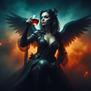 charocalflux style, cyberpunk-themed aderekangelflux angel, glass of coffe creating a moody yet energetic atmosphere. ,