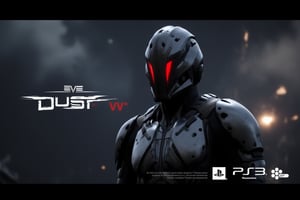 FuturisticWarrior style,, The image is a digital art piece that appears to be a futuristic or sci-fi scene. It shows a close-up of a ((gallente)) assault's head and upper body, with a metallic armor-like appearance. The ((gallente)) assault's face is covered in red eyes, giving it a futuristic and ominous look. The background is a dark, cloudy sky with a hint of smoke or dust. The overall mood of the image is dark and ominous. The word "DUST" is written in white text on the bottom right corner, with the word "EVE" in a larger font size than the rest of the text.