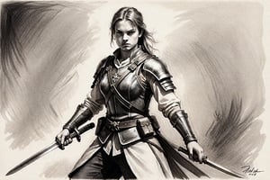 (((charcoal drawing))),A (((charcoal sketch))) on white paper with

A young polish female swordsman. The entire scene is rendered with delicate strokes of charcoal on a crisp white sheet.