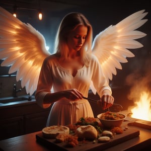 aderekangelflux, angel  in the kitchen cooking dinner