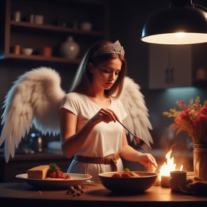 aderekangelflux, angel  in the kitchen cooking dinner