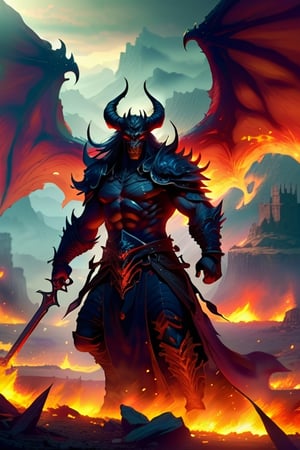 fiery demon on ancient battlefield