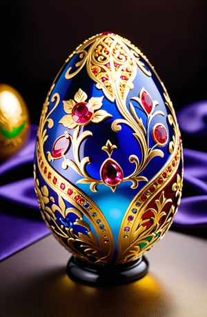 A Golden Easter eggs decorated with various arabesque patterns and colored gems such as rubies and sapphires.

Ultra-clear, ultra-detailed, ultra-realistic  closeup photo_b00ster,Korean