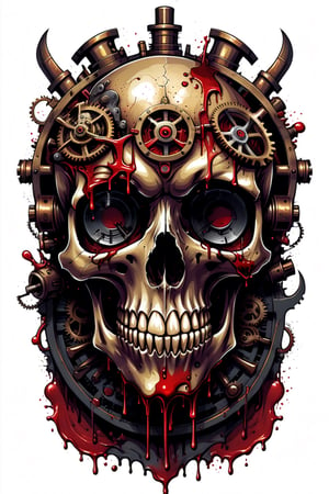 T-SHIRT DESIGN, STEAMPUNK ART, DEATHBONE SKULL,BLOOD SPLASH,, ,SACRICE SKULL AT THE CENTER OF THE HEAD,SCARY,BIG FACE,