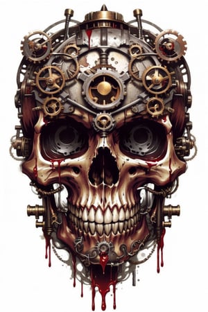 T-SHIRT DESIGN, STEAMPUNK ART, DEATHBONE SKULL,BLOOD SPLASH,SACRICE SKULLAT THE CENTER OF THE HEAD,SCARY