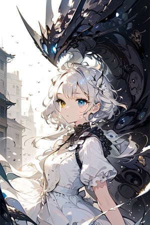 //quality, (masterpiece), (detailed), ((,best quality,)),//,loli,lolita_fashion, Revised prompt:
Prepare to be enchanted by the mesmerizing depiction of a young angelic girl with six pairs of angel wings. Her flowing white hair cascades over one eye, accentuating her innocent beauty. The presence of an ahoge adds a playful touch to her appearance. With mesmerizing heterochromia iridum, her eyes captivate with their mismatched colors. 

Tilting her head with a hint of curiosity, she dons a charming lolita-inspired outfit that perfectly complements her ethereal aura. As she looks back, a captivating sense of nostalgia and innocence is conveyed. 

The backdrop of the artwork reveals a city in chaos, ravaged by the monstrous tentacles of a Lovecraftian creature. Through a perspective that offers a glimpse from behind, the destruction and turmoil of the city are vividly portrayed. 

A close-up portrait of the angelic girl showcases the impeccable attention to detail, allowing viewers to appreciate the intricate craftsmanship of this masterpiece. This artwork promises exceptional quality, capturing the delicate beauty and intricacies of the scene with meticulous precision.//, ,aesthetic