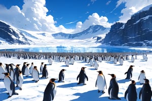//quality, (masterpiece:1.331), (detailed), ((,best quality,)),//, (((penguins,too many penguins))), group of penguins,(surrounding by penguins:1.4),scenery, horizon,ocean,ice,ice land,ice mountain,blue sky,emo,fluffy fur,ice and snow,Penguin ,Bird ,Animal ,South Pole