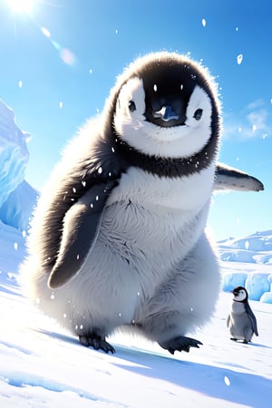 //quality, (masterpiece:1.331), (detailed), ((,best quality,)),//,close-up portrait to penguins, (dancing penguins:1.3),cute, adorable,dynamic pose,scenery,ice,ice land,blue sky,emo,ice and snow,Penguin ,Bird,fluffy fur,Animal ,dynamic angle,3D cartoon 