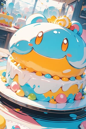//quality, masterpiece:1.4,detailed:1.4,best quality:1.4, //,close_up shot of slime cake,cute slime, cake focus,low-angle_shot,Colorful art,Vivid Colors,CakeStyle