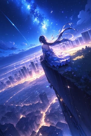 //quality, (masterpiece:1.3), (detailed), ((,best quality,)),//, background,galaxy,light_particles, milky way, shooting_star,night,starry_night,scenery,cityscape,from_above,aerial_view, landscape,
