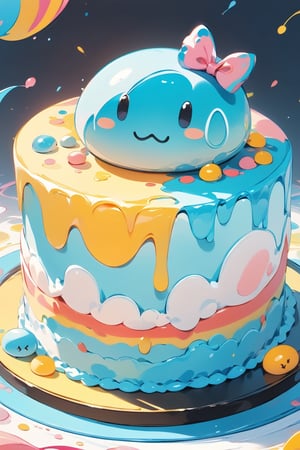 //quality, masterpiece:1.4,detailed:1.4,best quality:1.4, //,close_up shot of slime cake,cute slime, cake focus,low-angle_shot,Colorful art,Vivid Colors,CakeStyle